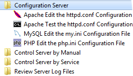 Ссылки на файлы конфигурации Apache, MySQL и PHP