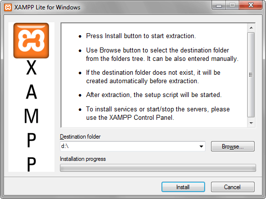 Выбор диска для установки XAMPP